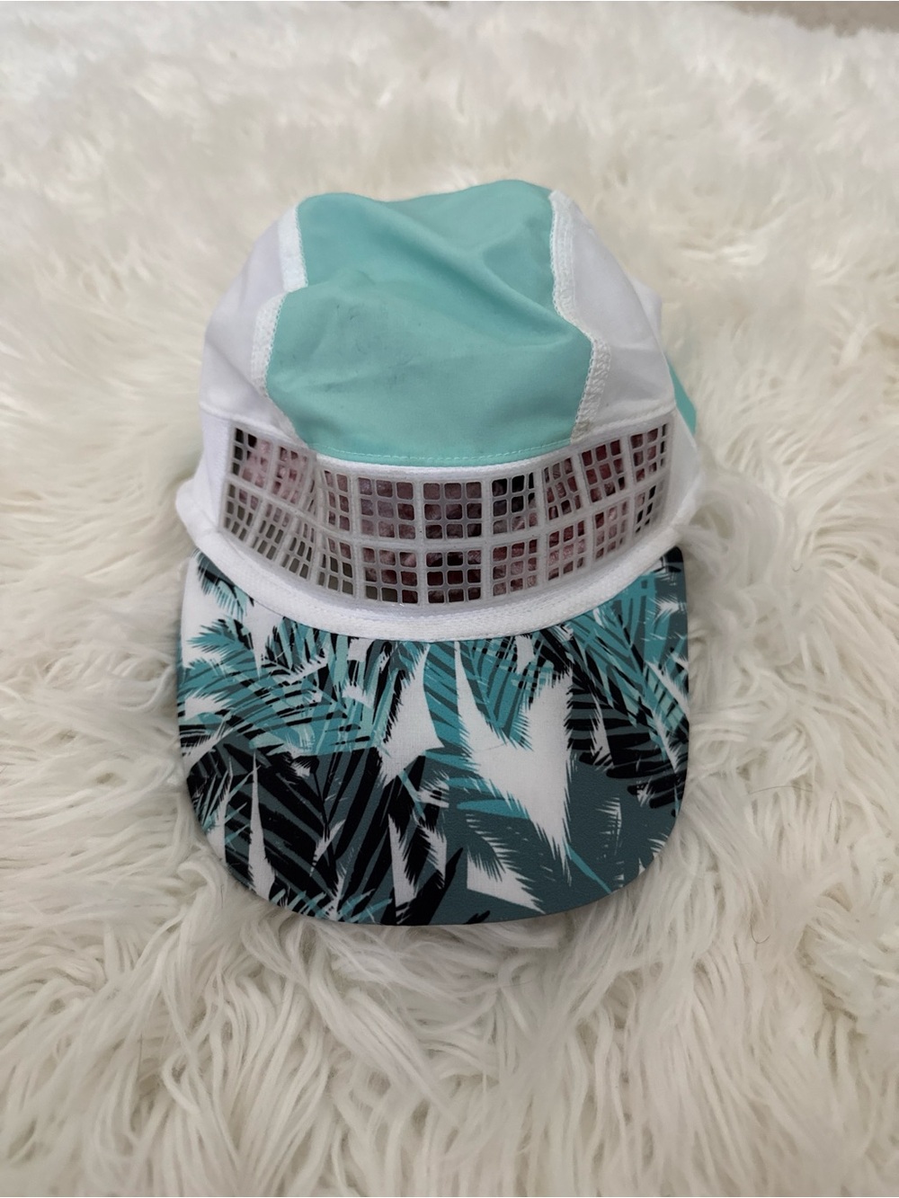 Light Teal & White Palm-Print Breathable Women's Cap